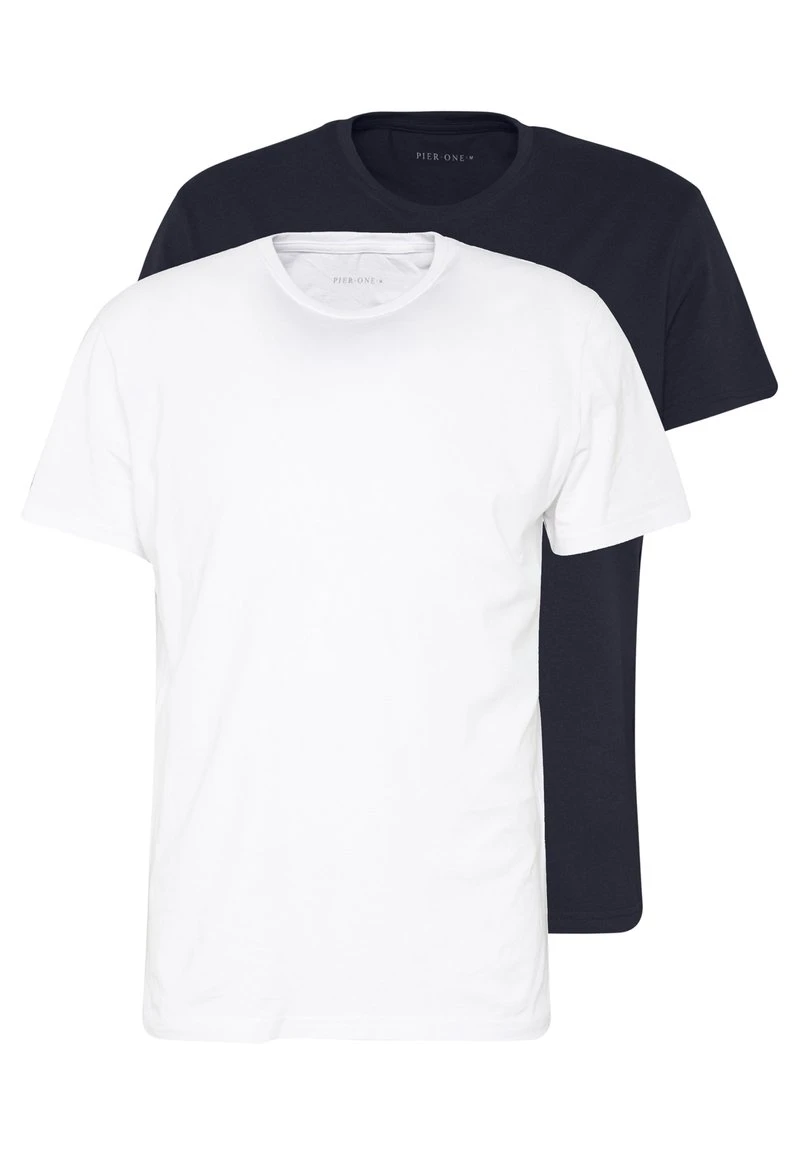 Pier One 2 PACK - T-Shirt Basic - White/dark Blue