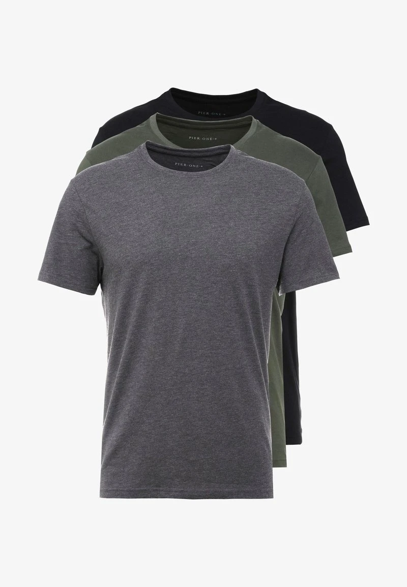 Pier One 3 PACK - T-Shirt Basic - Black/grey/green – Bild 6